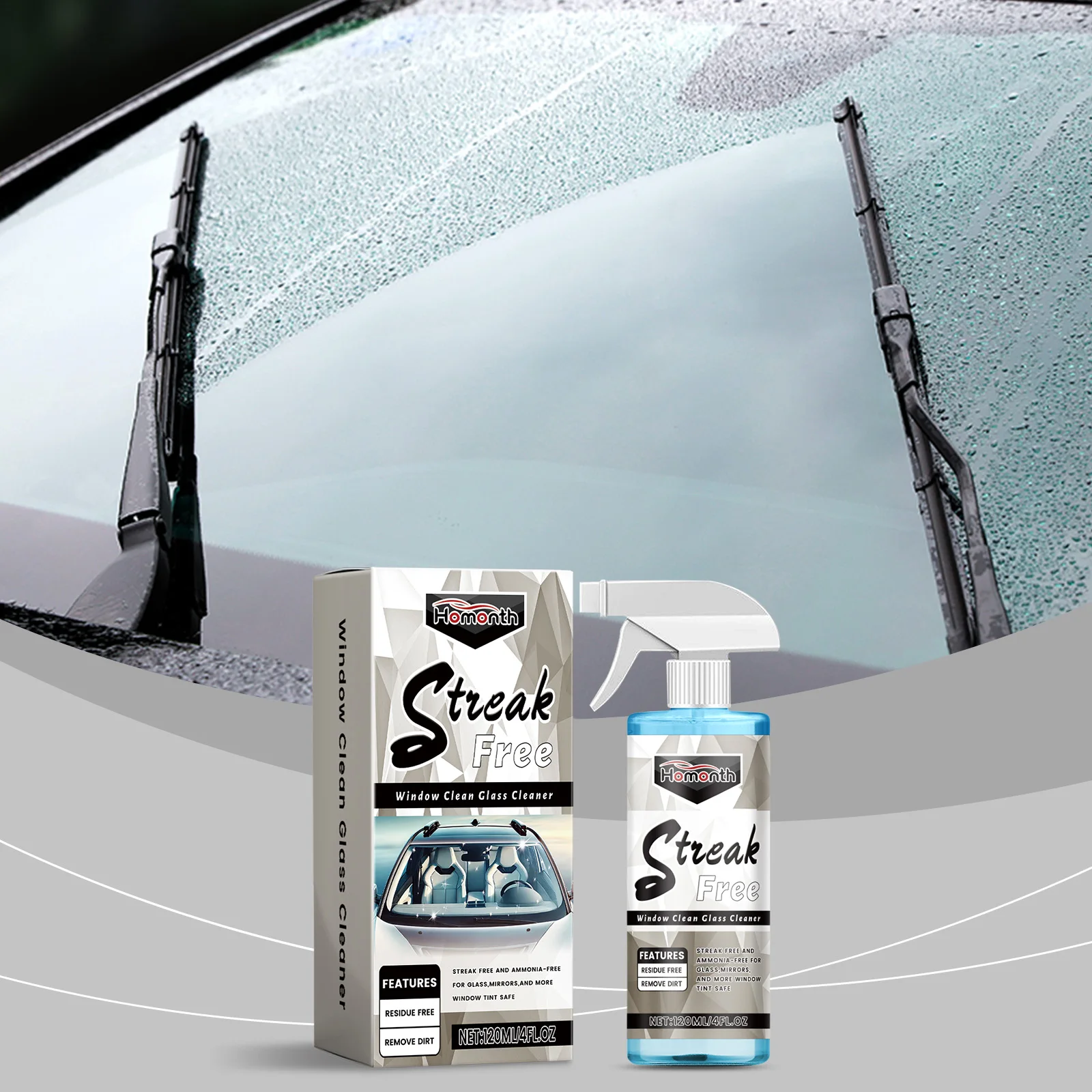 Car Glass Cleaner - Gently Cleans Glass Stains & Oil Films, Anti-Fog, Restores Clarity for Clear Vision