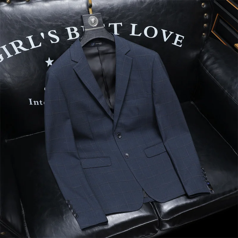 Classic Plaid Exquisite Blazers For Men Long Sleeve Slim Trend Four Seasons Quality Draping Cutting Suits Jacket Terno Masculino