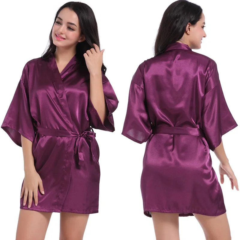 

Women's nightgown Glossy solid color thin summer Cardigan short knee-length nightgown Women's sexy color Ding home gown