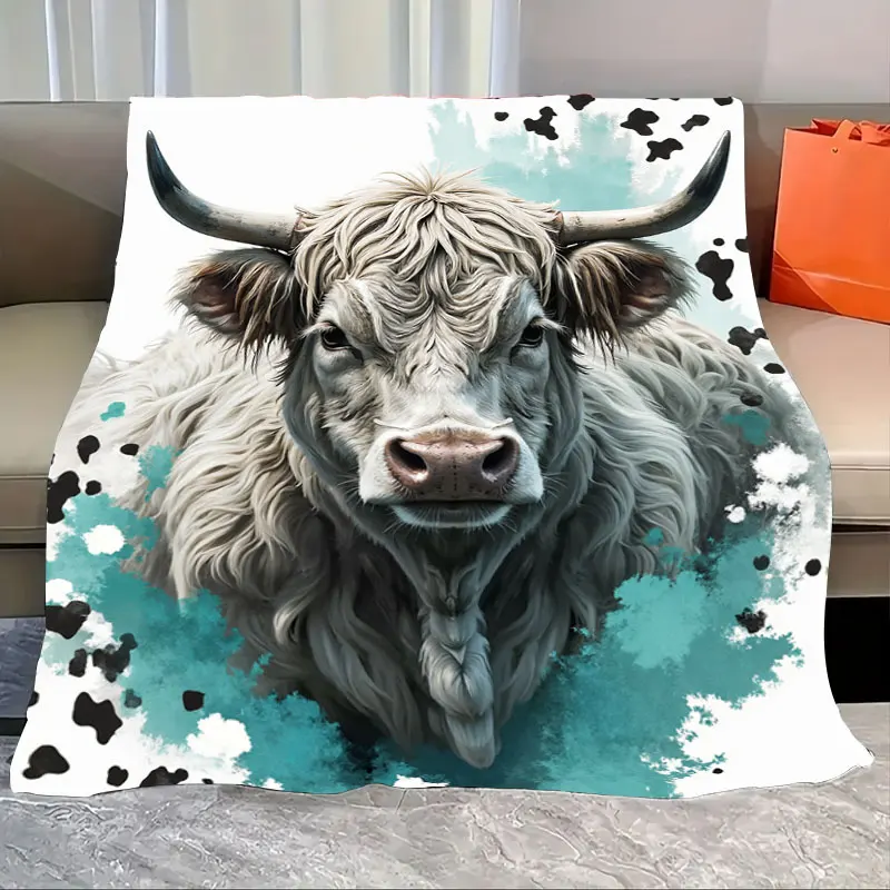

1pc Flannel Blanket Cozy Highland Cow Print Blanket - Soft Flannel for Home Decor & Relaxation