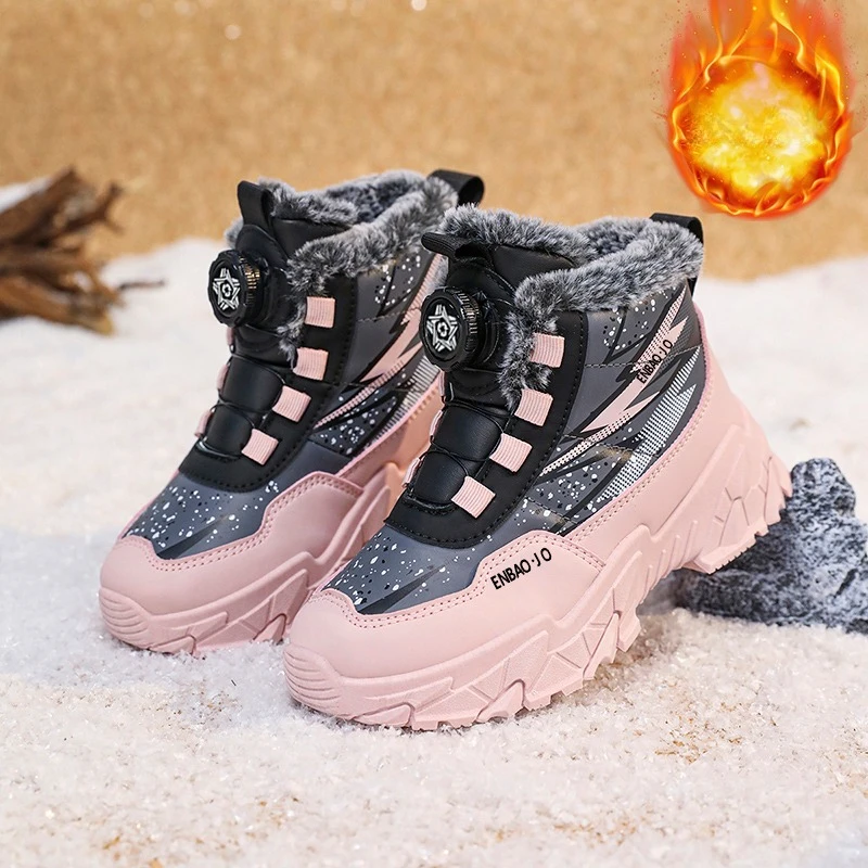 

Новые зимние детские хлопковые кроссовки, теплые плюшевые зимние ботинки для детей, нескользящая износостойкая уличная спортивная обувь для мальчиков и девочек