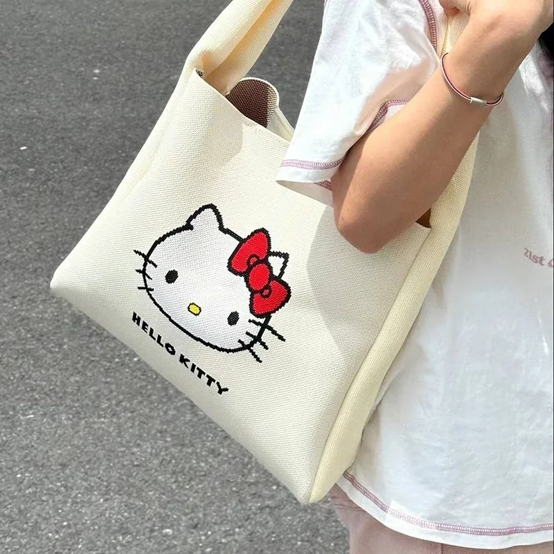 Kawaii Sanrio Hello Kittys Shopping Tote Bag Cute Simple Cartoon Printed Large Capacity Portable Foldable Tote Bag Toy Girl Gift