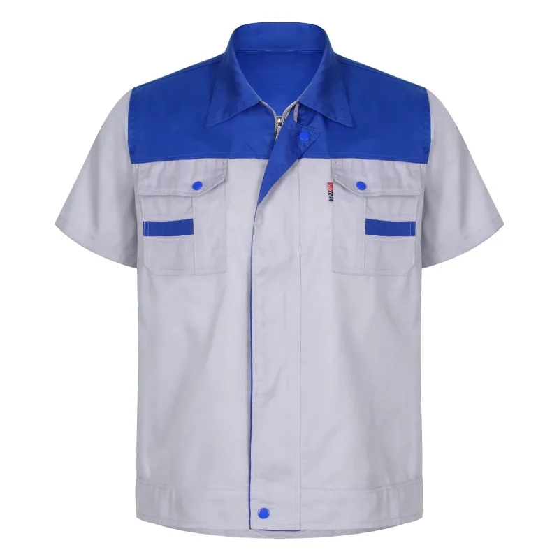 Heren Dames Werkjas met korte mouwen Werkplaatsoverhemden Motormonteur Uniform met T-shirts met twee zakken Heren Werkplaatsoveralls Top