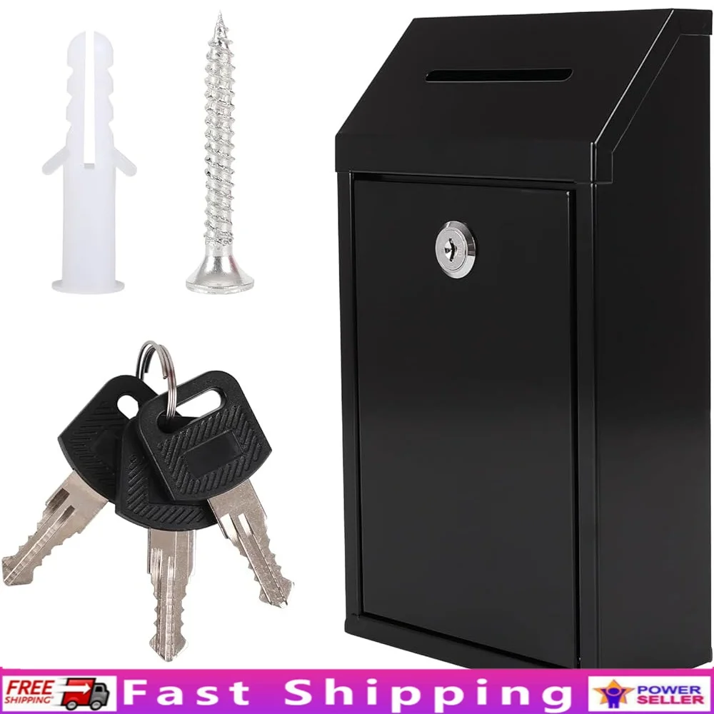 

Metal Donation Box with Lock Secure Ballot Drop Box Suggestion Comment Slot Easy Installation Wall Mounted Voting