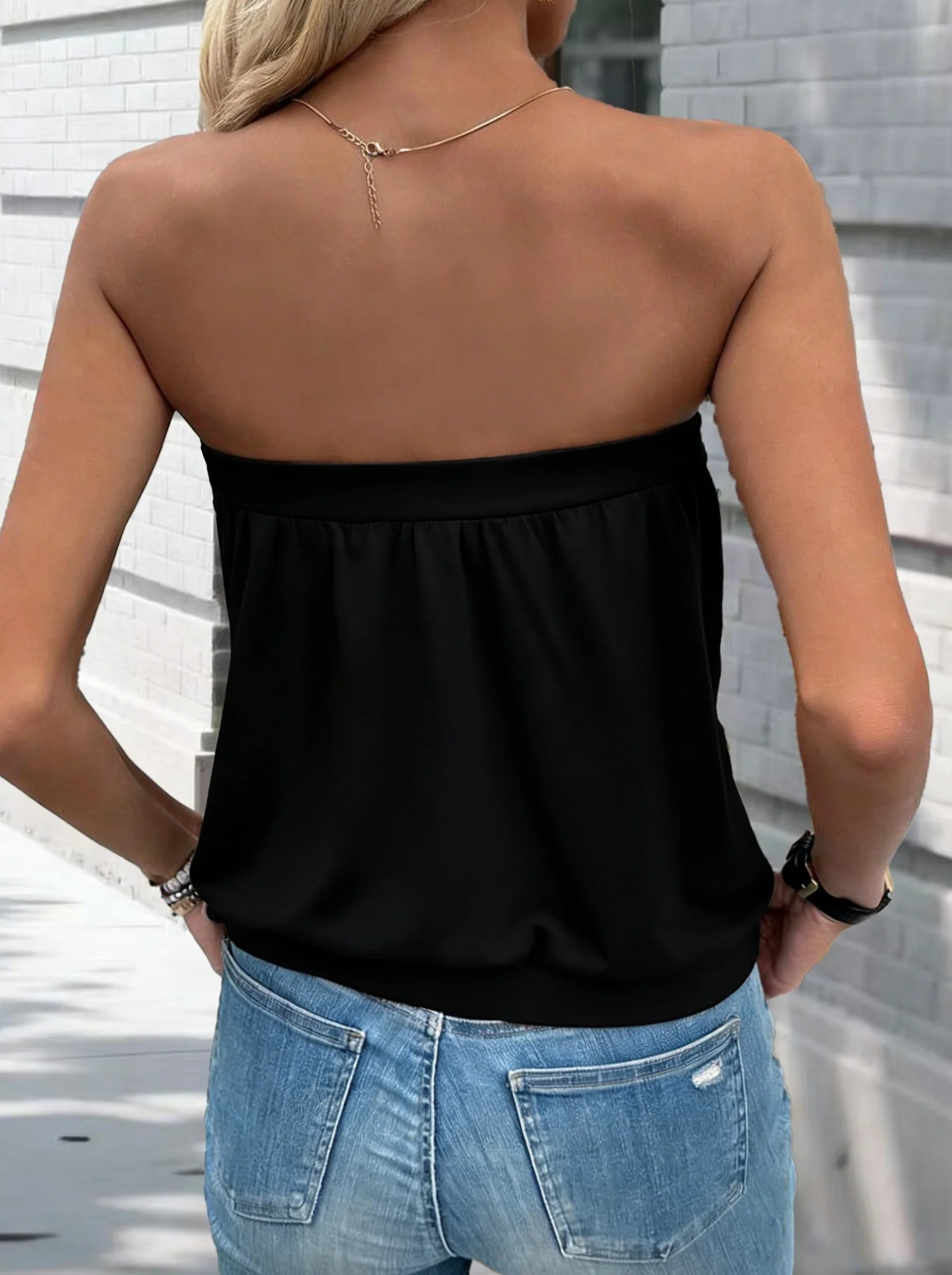 2026 Summer New Western Style Solid Color Tube Top T-Shirt Elastic Waist Lantern Wrap Chest Casual Sleeveless Outer Wear