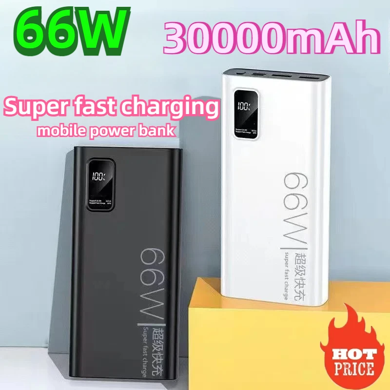 

New 30000mAh Power Bank 66W Super Fast Charging PD 20W External Battery Charger Powerbank