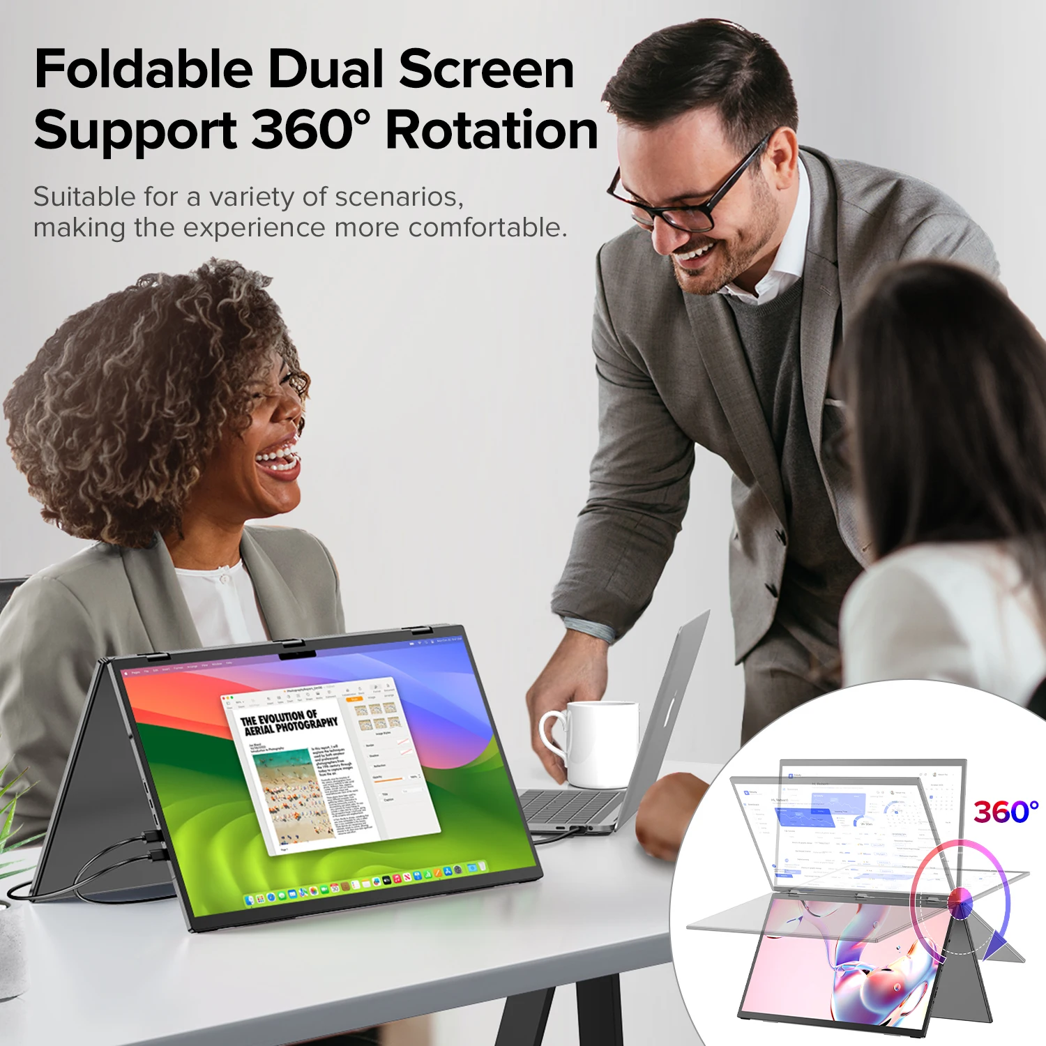 Imagem -04 - Extensor de Tela Tripla Eviciv Monitor Portátil de 100 hz e 185 Polegadas Fhd 1080p Monitor de Viagem Empilhado Dobrável Rotação Automática para Windows Mac os Kickstand Vesa Montável