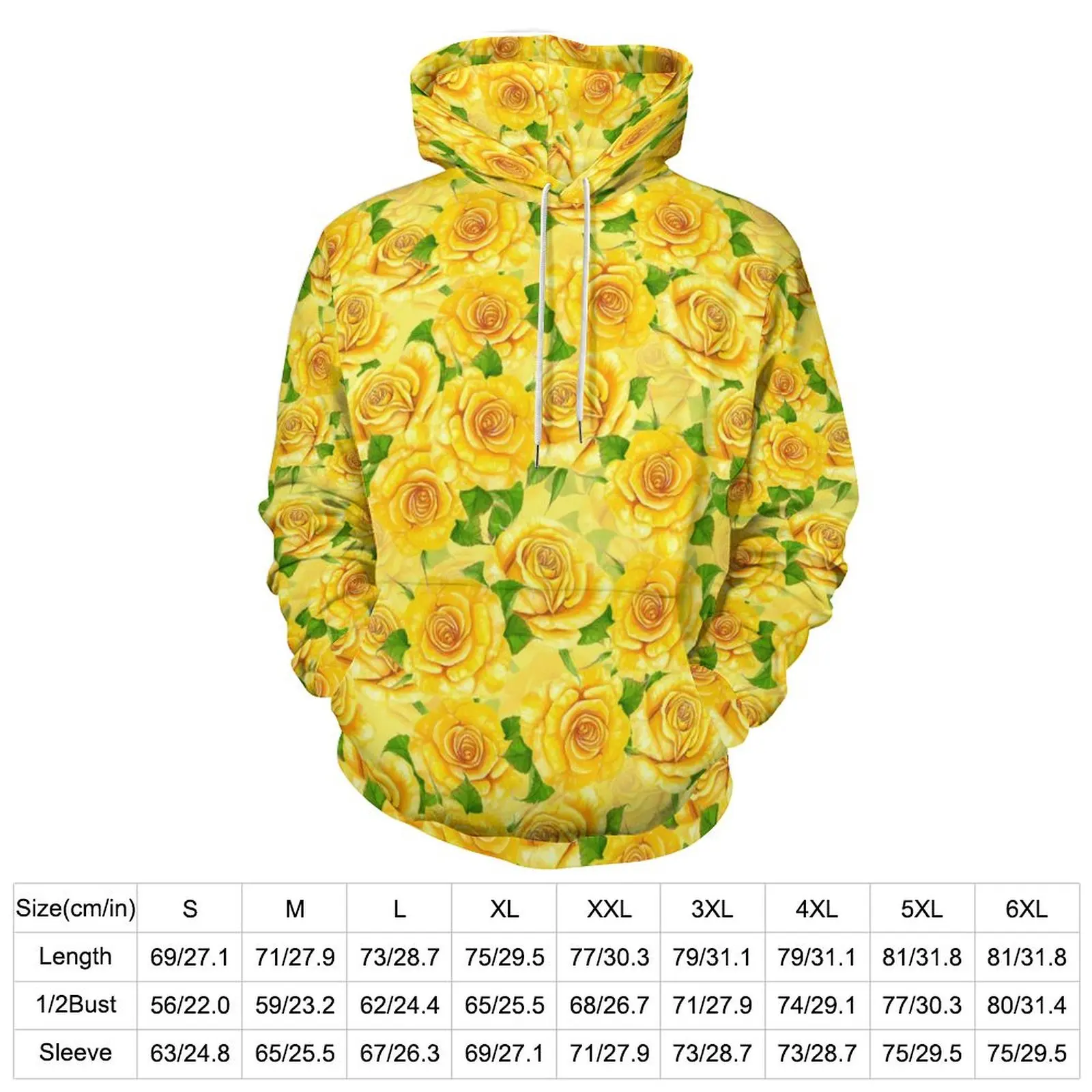 Yellow Rose Casual Hoodies Man Watercolor Flowers Retro Pattern Sweatshirts Autumn Long Sleeve Street Fashion Oversized Hoodie