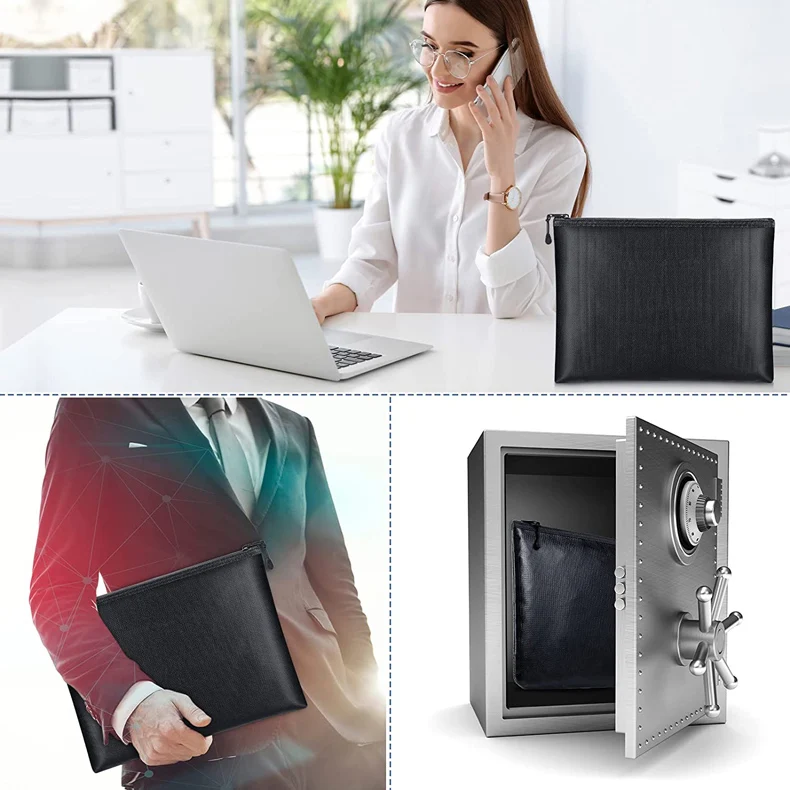 Chống Cháy Túi Đựng Tài Liệu Chống Nước Túi Tiền Chống Cháy Túi Bảo Quản Có Dây Kéo Tiền Mặt Tập Tin Sách Bao Da Ốp Lưng Giá Đỡ Cho Nhà Văn Phòng