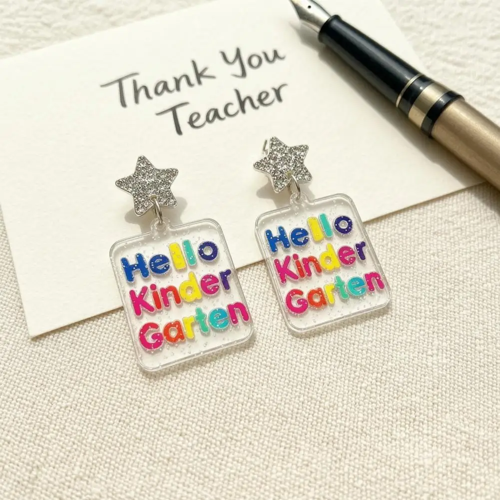 Back to School Jewelry Colorful Acrylic Letter Earrings Back to School Dangle Drops Teacher Appreciation for First for Teachers