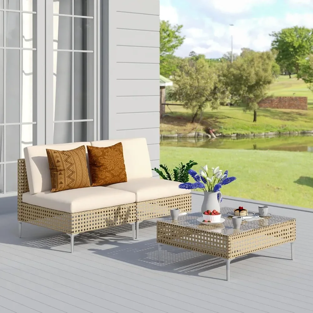 

Grand patio 3-Piece Wicker Patio Furniture Set, Outdoor Sectional Sofa with Water Resistant Thick Cushions and Coffee Table
