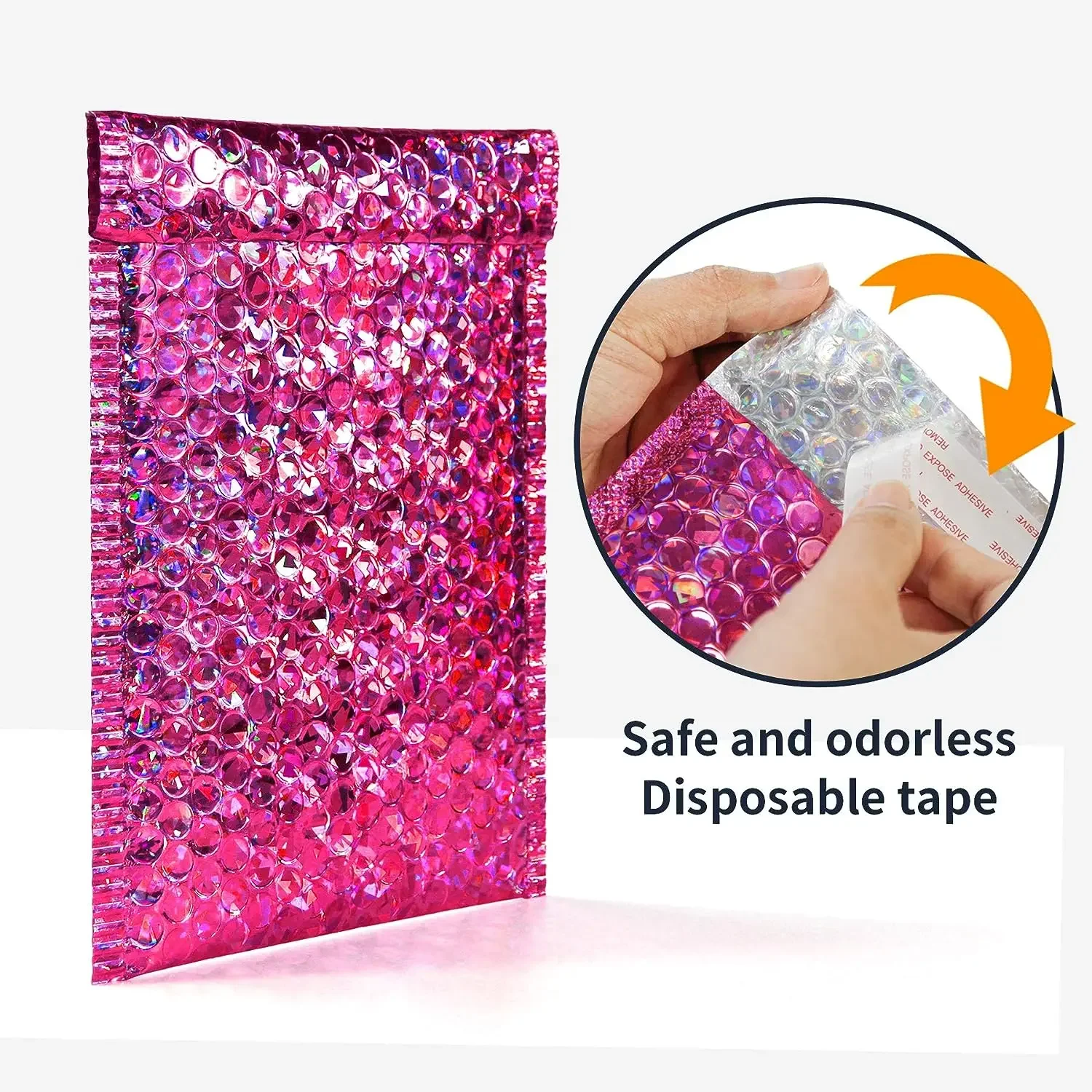 50Pcs Delivery Package Packaging Holographic Mailer Packing Bag Laser Pink Shipping Bags Bubble Envelope Small Business Supplies