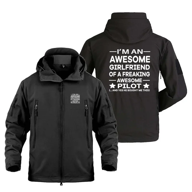 Military Outdoor Men's I Am An Awesome Series Girlfriend Flight Aviation Pilots Fleece Warm Shark Skin SoftShell Jackets Coats