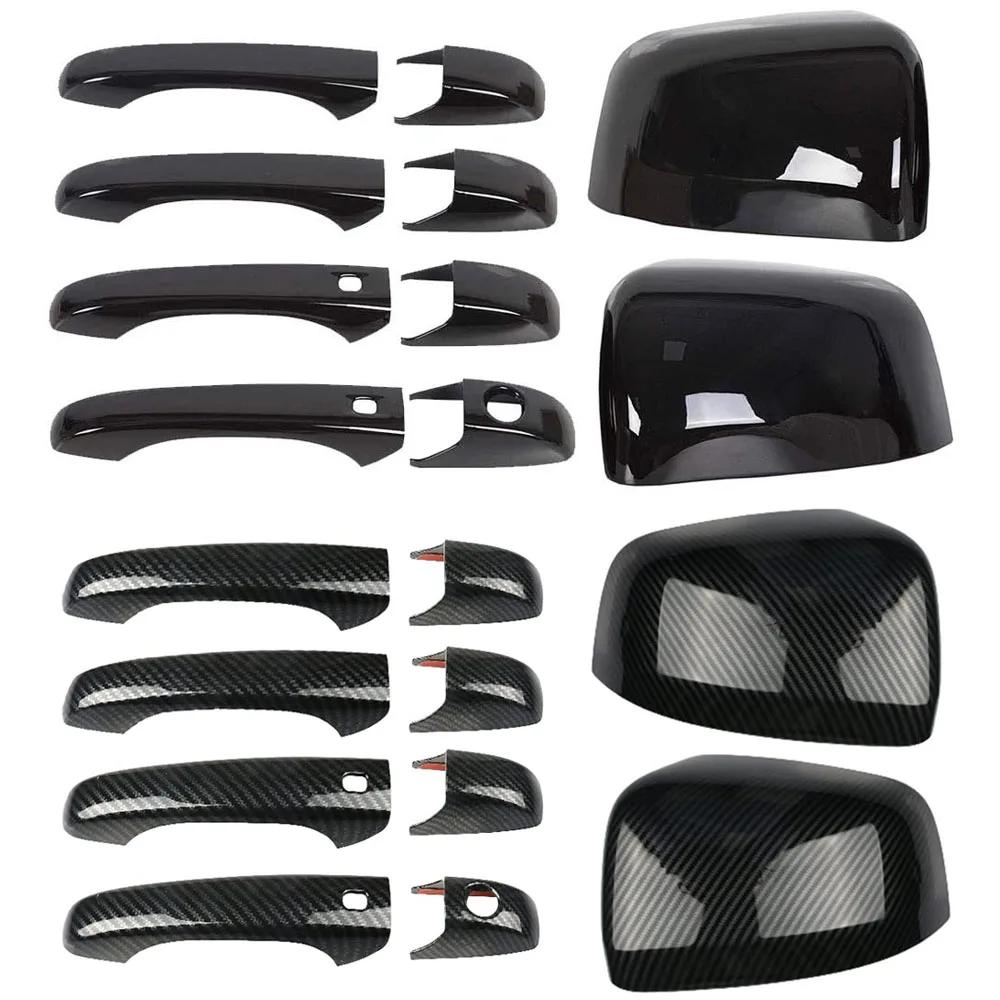 Carbon Fiber Black Mirror Covers +Door Handle Covers Replacement for 2011-2021 Jeep Grand Cherokee and Dodge Durango