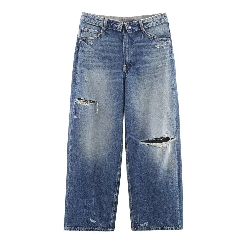 Winter 2025 Women's Fashion Versatile Mid-Waist Cuffed Jeans Long Trousers New Arrival Comfortable Loose Fit Natural Waist