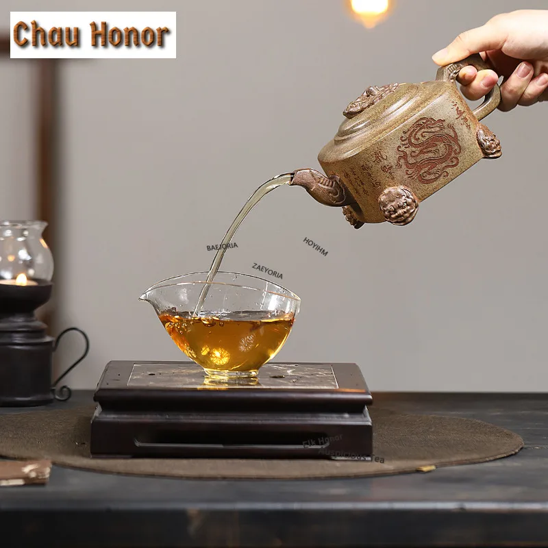 400ml Yixing Purple Clay Teapot Handmade Four-footed Dargon Pot Raw Ore Wood-fired Mud Kettle With Strainer Chinese Zisha TeaSet