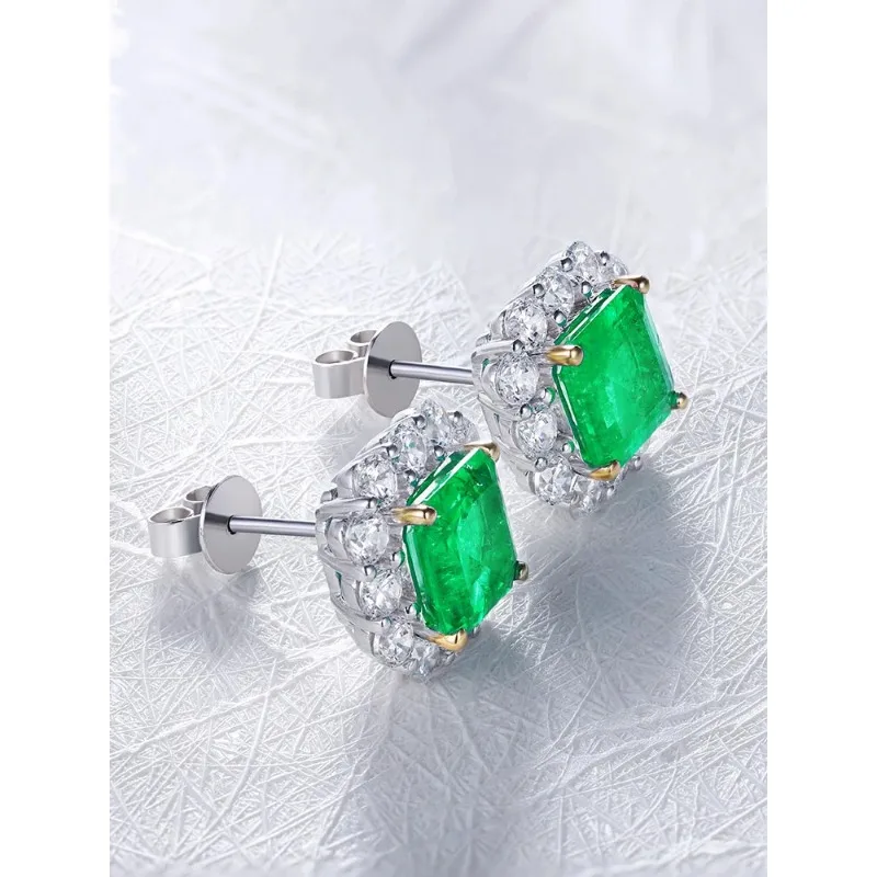 RUIF Fashion Design 3ct Lab Grown Emerald Earrings 925 Sterling Silver Jewelry Women