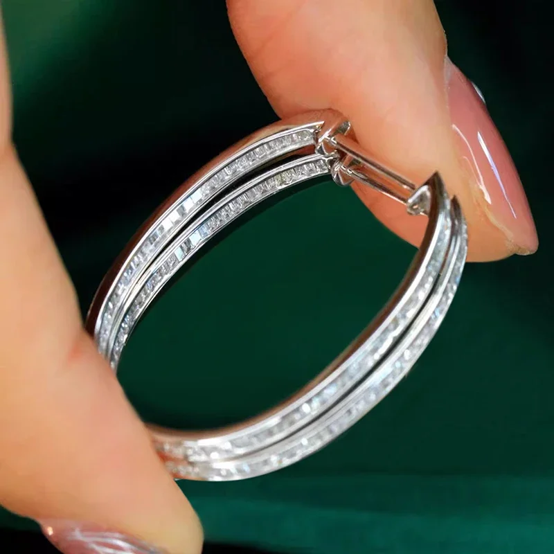 Huitan Large Shiny CZ Hoop Earrings Swanking Trendy Party Anniversary Jewelry for Lady Attractive Charm Gorgeous Ear Accessories