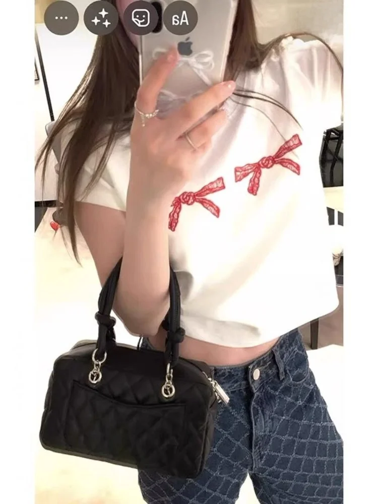 

Футболка с принтом в американском стиле Sweet Cool Girl, женская футболка с короткими рукавами и круглым вырезом, облегающий топ укороченной длины, весенний корейский стиль...