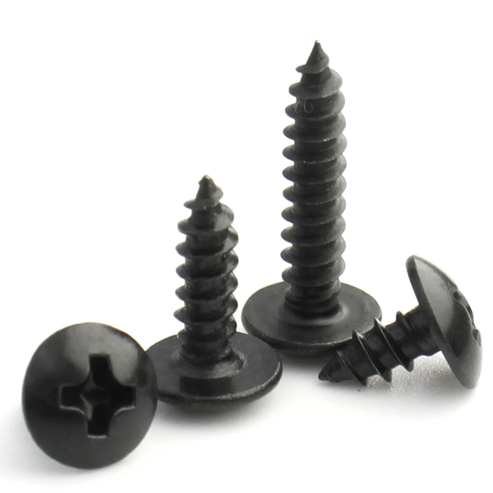 CM Black Steel Mushroom Head Self Tapping Screws Phillips Truss Head Cross Recessed Fastener Screws M2-M6 Bulk Pack