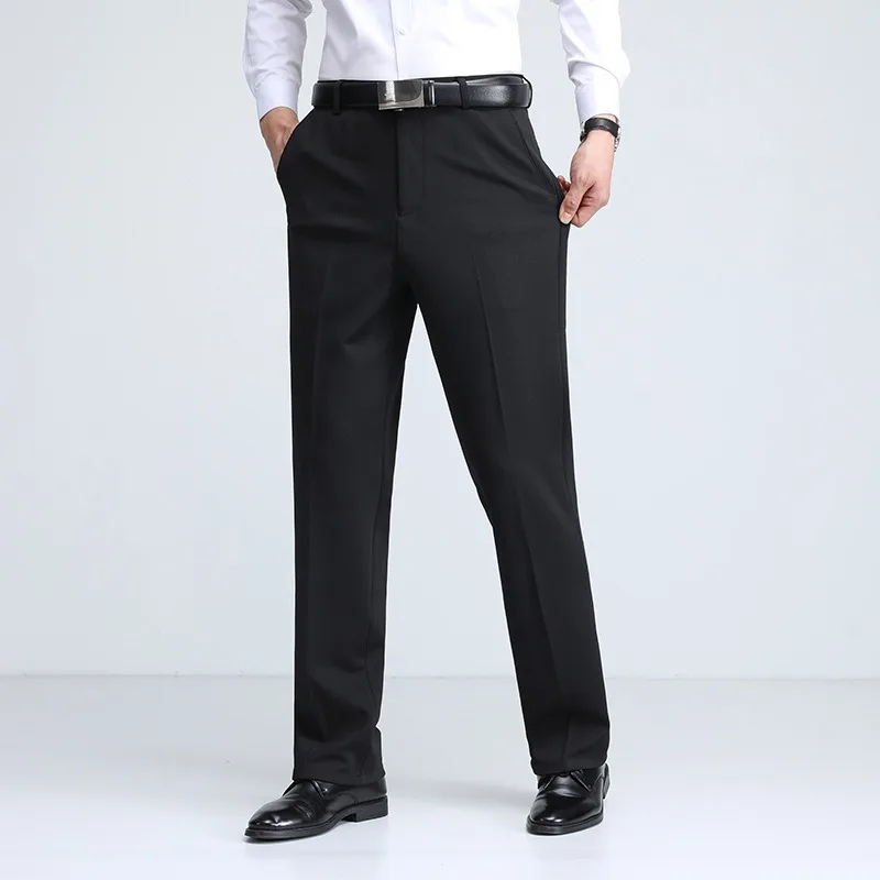 Winter Formal Suit Pants Men Fleece Warm Tall Men 118CM Lengthened Black Business Loose Straight Extra Long Thick Dress Trousers