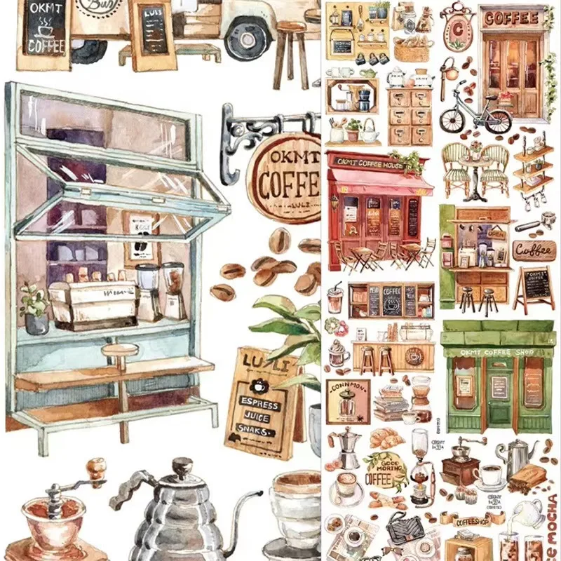 Retro Coffee House Washi taśma PET dla ozdoby do robienia kartek DIY Scrapbooking Plan naklejki