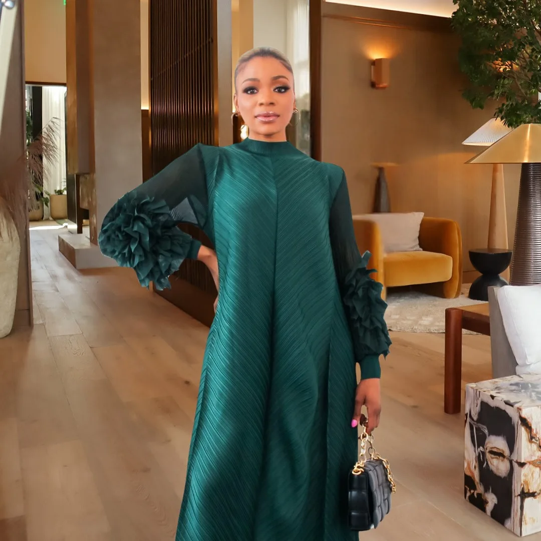 

Women Elegant Evening Party Dresses 2026 Summer New Solid Colour Classic Long Sleeve Plate Flower Design Prom Dresses Female