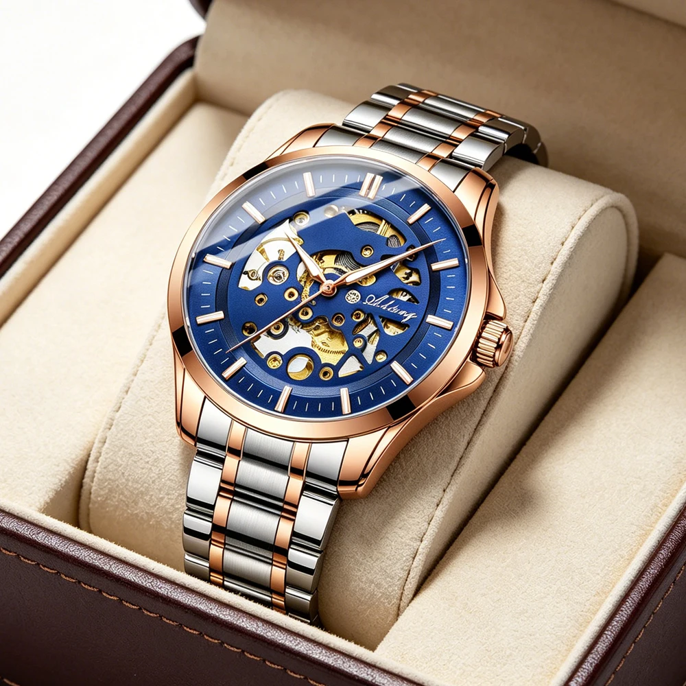 

AILANG Mens Watches Top Brand Luxury Hollow Mechanical Watch Stainless Steel Waterproof Fashion Automatic Skeleton Wristwatches