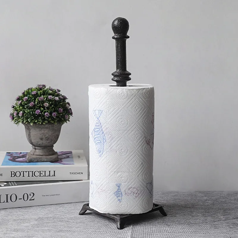 Cast Iron Tissue Holder Metal Roll Stand Seat Type Paper Towel Storage Napkin Organizer Oil Absorbing Paper Rack Bathroom