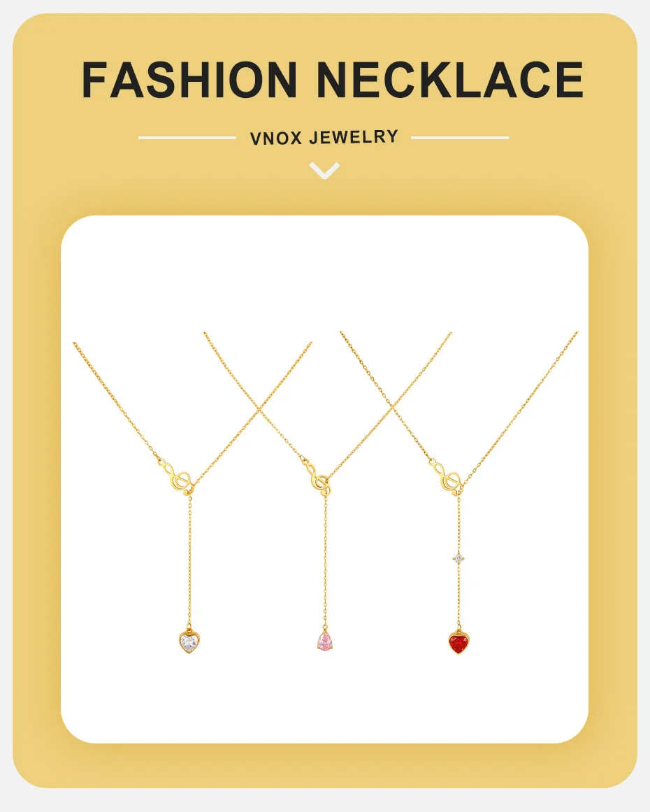 Vnox Neue Musiknoten-Herz-Halskette mit Rosa-Roten Zirkonia für Frauen, Minimalistische Y-förmige Vielseitige Quasten-Halskette – Detail 1
