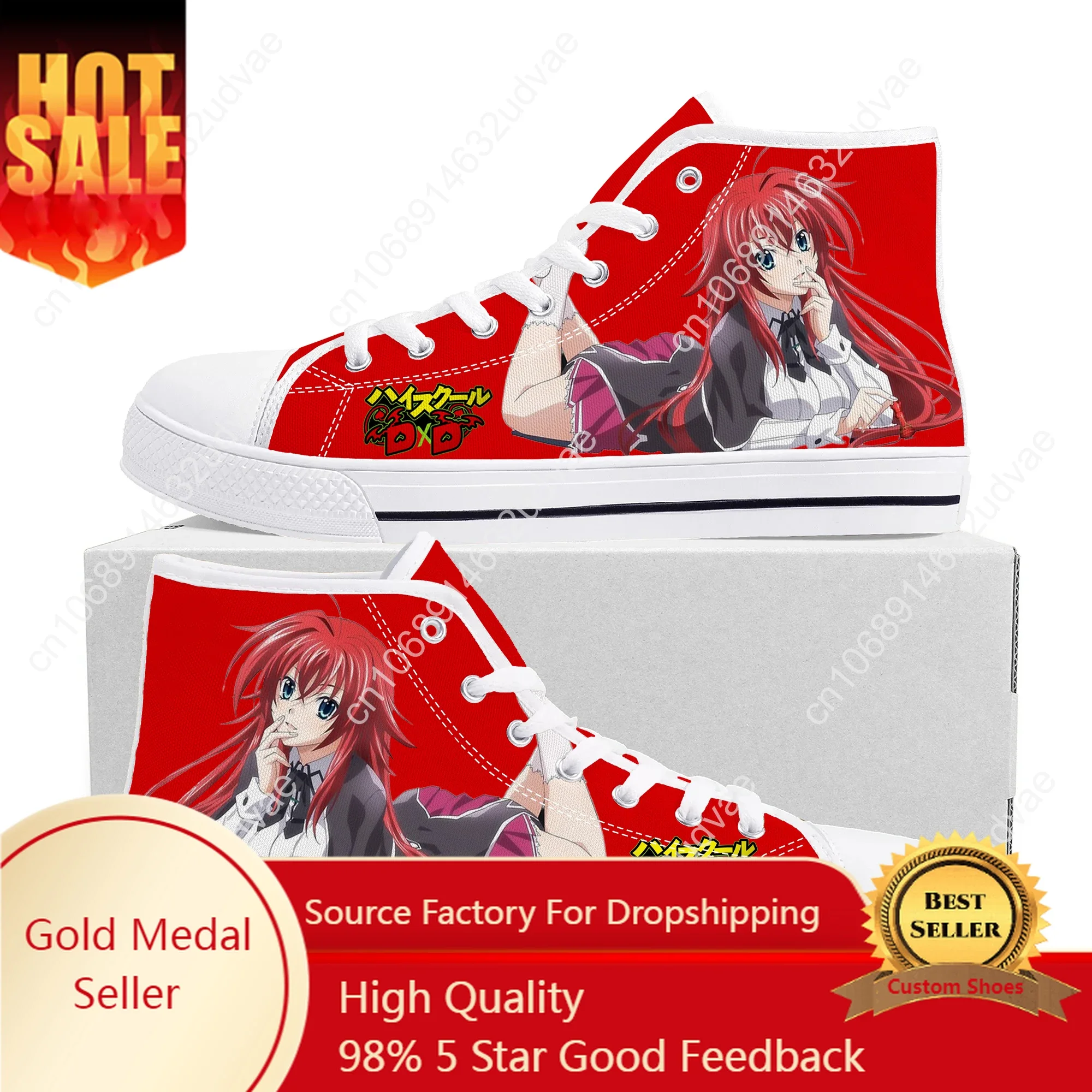 

Rias Gremory High School DXD High Top Sneakers High Quality Mens Womens Teenager Canvas Sneaker Casual Couple Shoes Custom Shoe