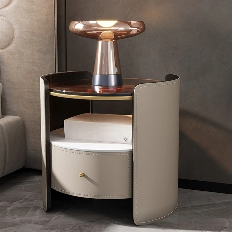 1 Drawer Bedside Table Solid Wood Drawer PU Leather Bedside Table