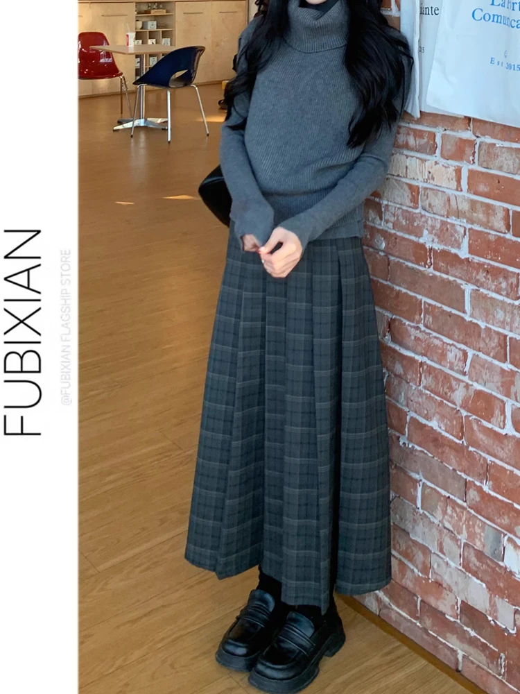 

Spring 2026 New Sle Briti College Plaid Skirt Women's A-Line Midi Skirt High Waist Long Plaid Skirt Faion Ladies' Skirts