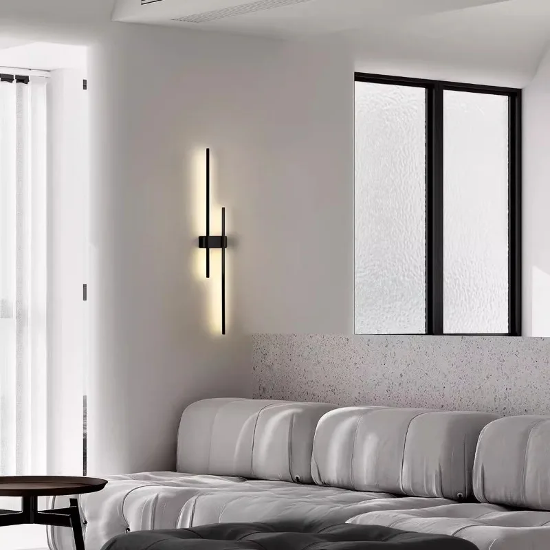 

LED Minimalist Lines light Bedroom Bedside Wall Lamp Simple Modern Copper Creative Living Room Background Staircase Lamp Scones