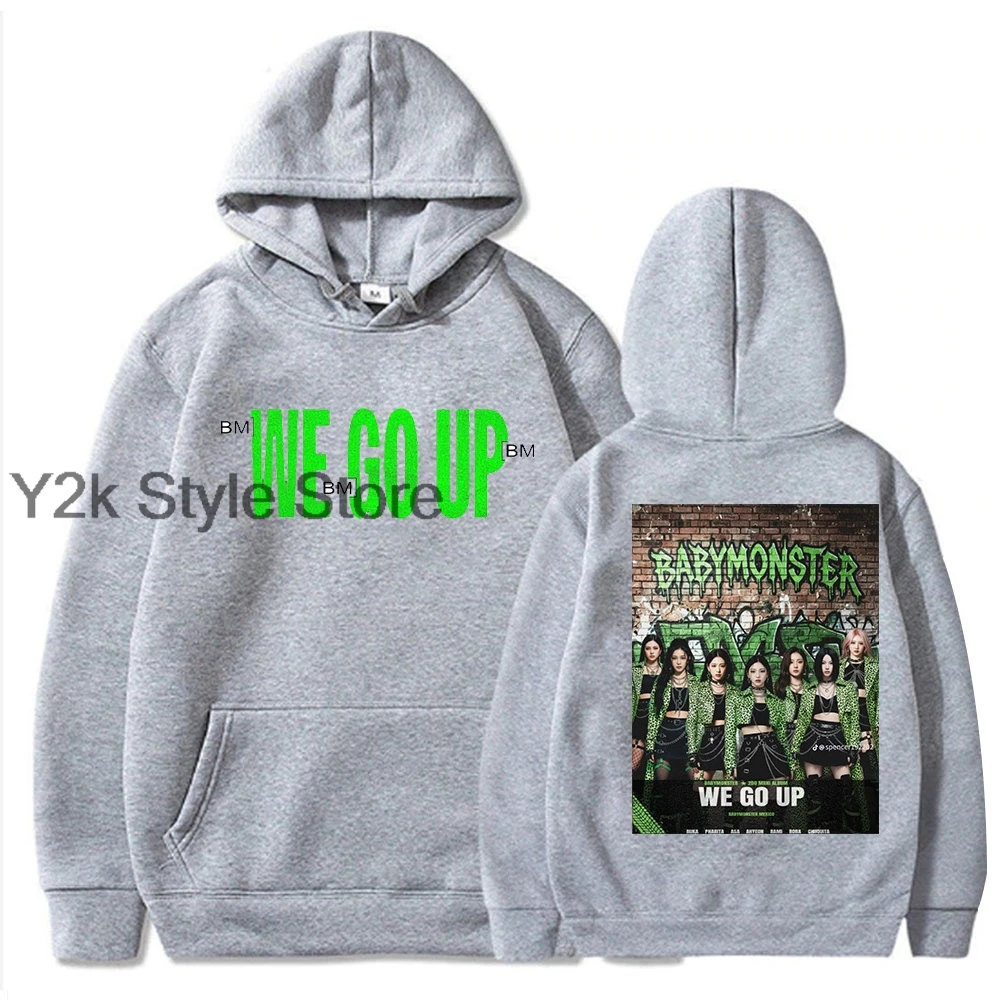 Kpop BABYMONSTER نحن نذهب مع هوديس Y2K امرأة بلوزات القوطية إلكتروني طباعة ملابس الشتاء رجل الهيب هوب harajuku الشتاء هوديس