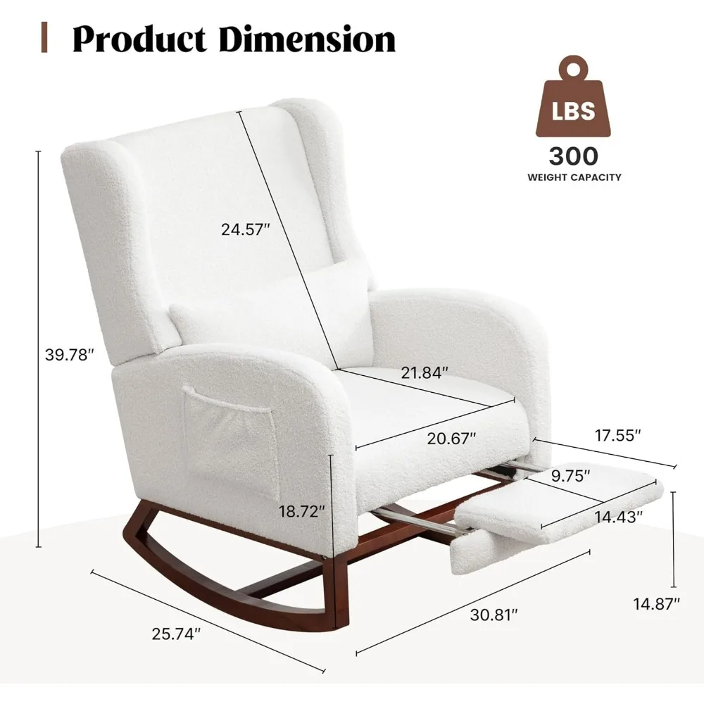 Schommelstoel kinderkamer, teddy kinderkamer schommelstoelen met voetsteun, Sherpa verpleegstoel zweefvliegtuig schommelstoel met rugleuning en kussen F
