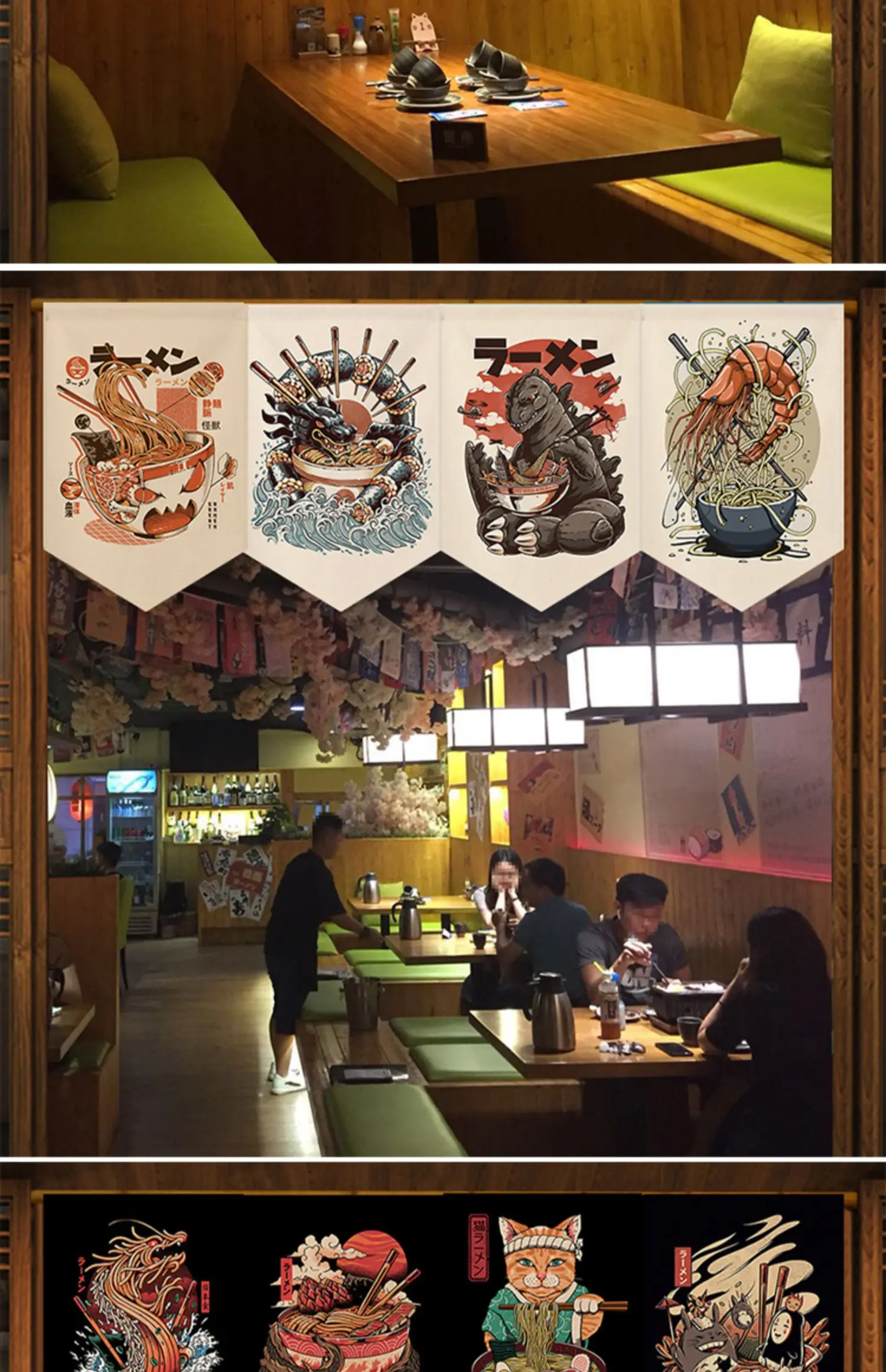 Benutzer definierte Japan kurze Tür Noren Vorhang Ramen Wimpel Küchen tür Trennwand halben Vorhang Restaurant Eingang hängen Flagge Vorhang – Detail 15