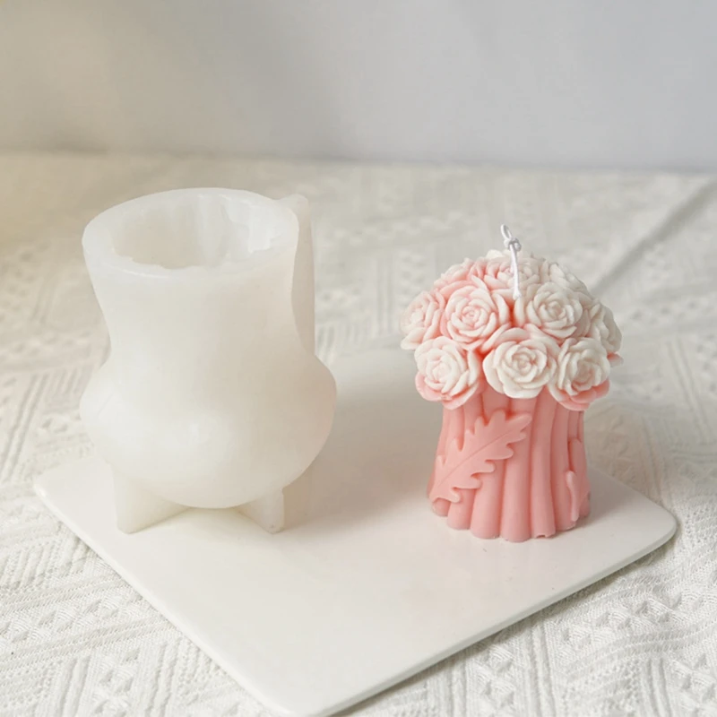 1 Piece 3D Lily Bouquet Candle Silicone Mold Bow Bouquet Cake Chocolate Silicone Mold Bouquet Resin Decoration Silicone