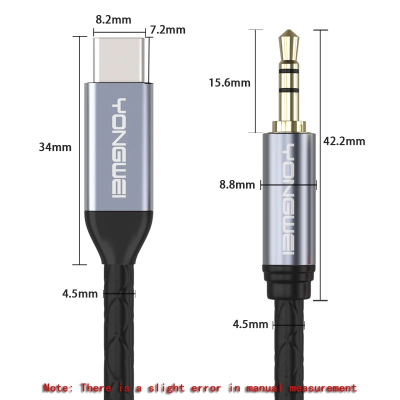 YONGWEI 3.5 Mm Aux Audio Splitter Jack 3 5 Cable Usb typeC To 3.5mm Aux Jack Adapter Speaker and Headphone  for Huawei Xiaomi Mi