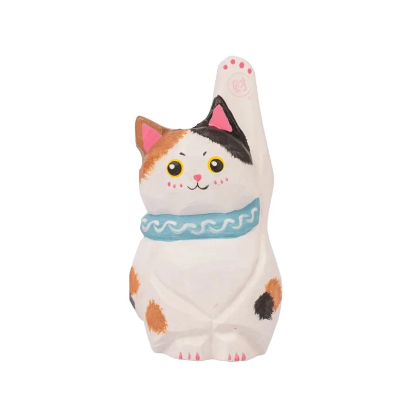 Wooden crafts lucky cat ornaments cute TV cabinet desktop home living room decorations source factory