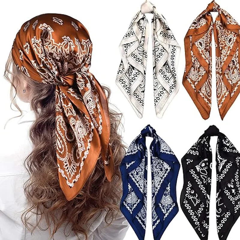 Luxury Paisley Square Scarf Women Print Satin Neckerchief Spring Hair Band Foulard Bandana Echarpe Tie Shawl Wraps