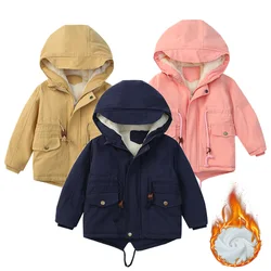 Boys Girls Winter Jacket Children Plus Velvet Thick Warm Coats Kids Fashion Zipper Outwears Autumn Hooded Windbreaker Clothing