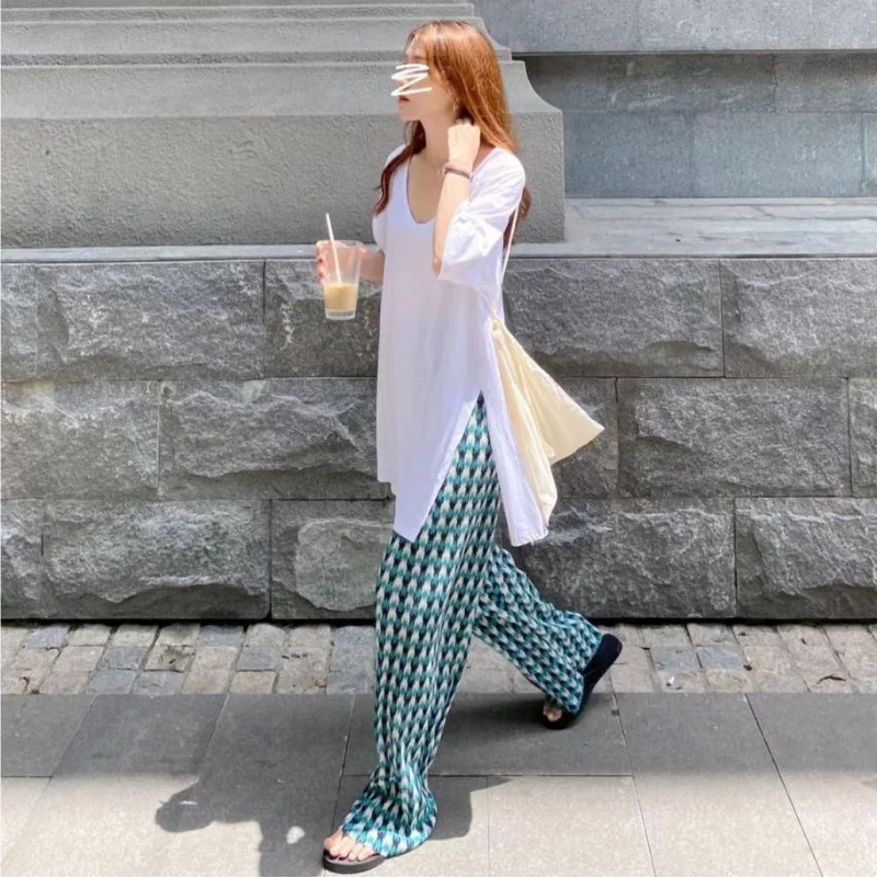 

Pleated Wide-legged Pants High Waisted Women Trouser Spring Summer Streetwear Sweatpants Harajuku Y2k Printed Pant Casual Korean