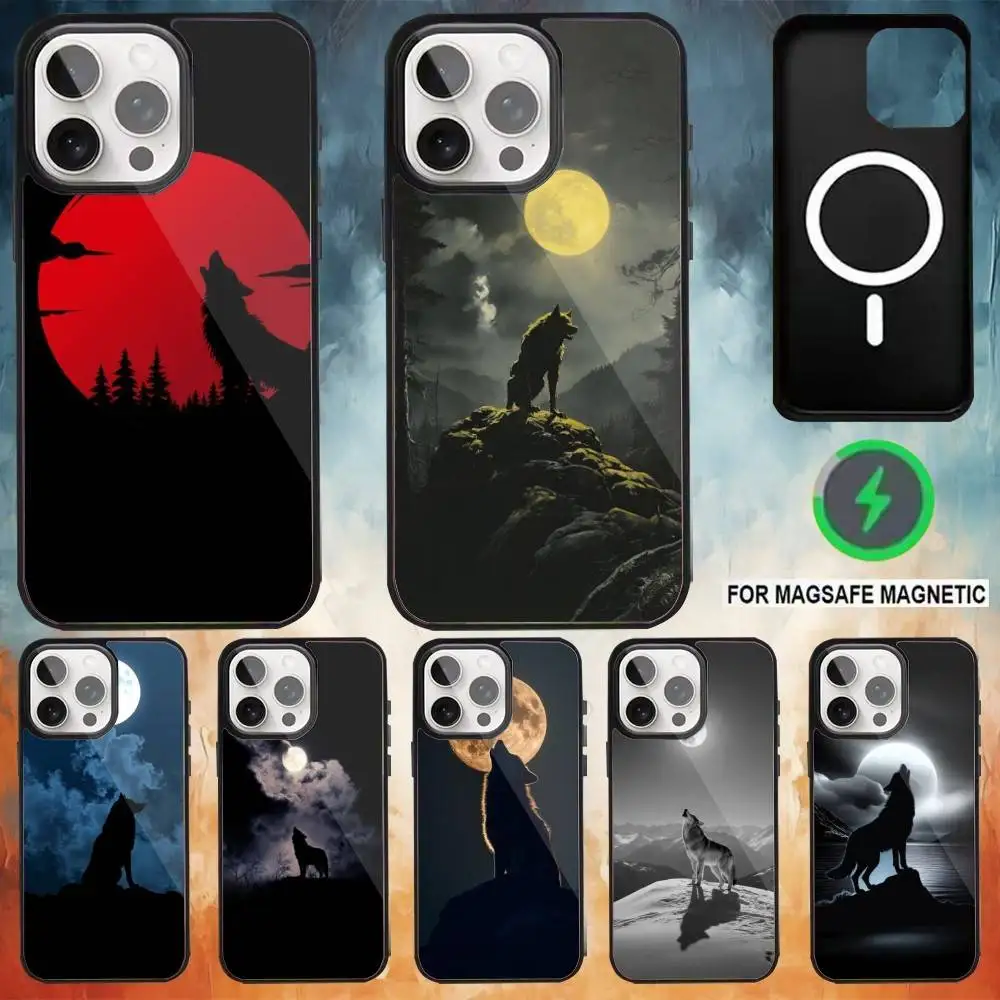 

Moon Roaring Wolf Phone Case For iPhone17,16,15,14,13,12,11 Plus,Pro Max Magnetic Magsafe Wireless Charging