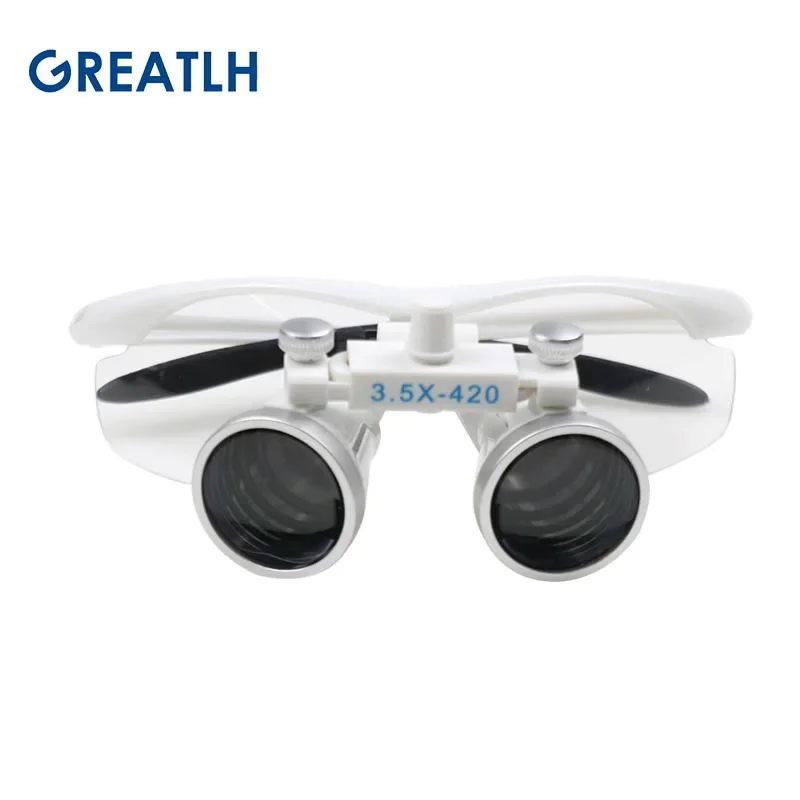 GREATLH 3.5X Binocular Dental Magnifier Medical Loupes Magnification Binocular Dental Loupes Head Lamp Dental Lab Instrument