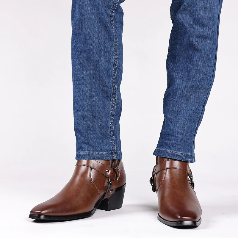 Classic Western Cowboy Rider Boots Men Formal Boots Brand Designer Side Zipper Chelsea Boots Men Comfortable Pointed Shoes 38 48