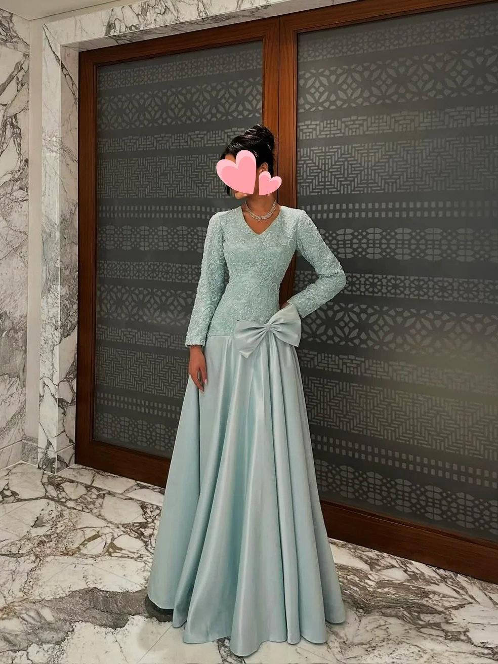 

Oisslec Prom Dress Elegant Vintage Sweet Blue Beads Lace Bow V-Neck Customized Formal Occasion Prom Dress Evening Party Gowns