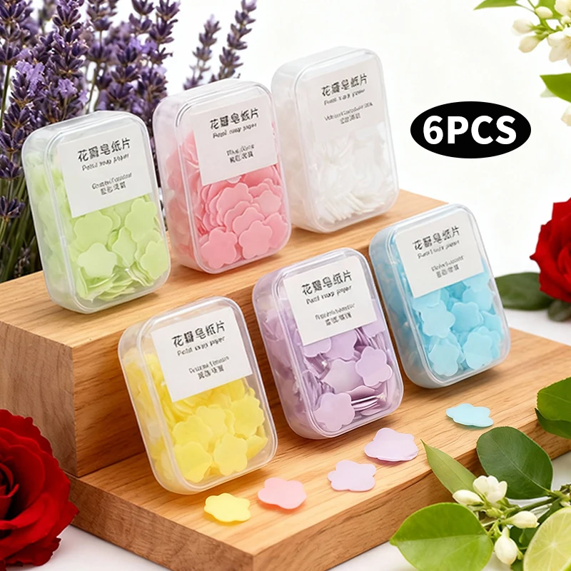 6 tabletas portátiles de jabón para lavarse las manos, que incluyen jazmín, rosa, lavanda, etc. Tabletas de lavado de manos para viajes al aire libre, personal.