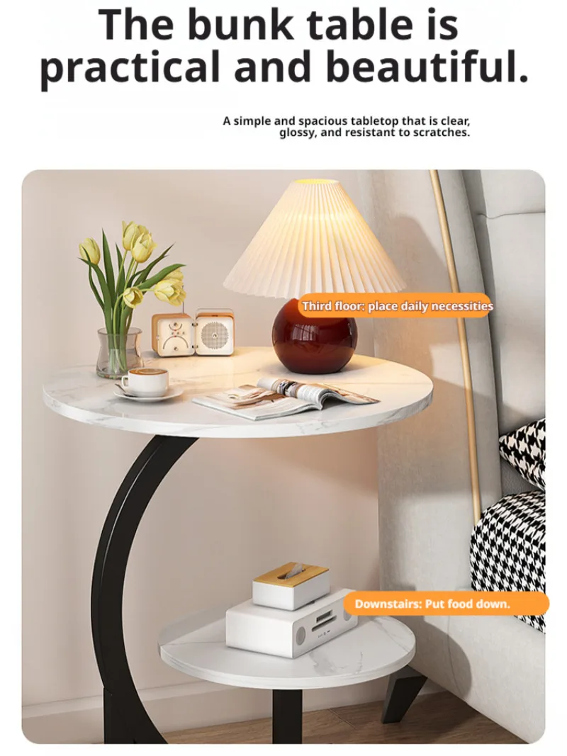 Household Mini Coffee Table Light Luxury Movable 2layer Sofa Side Table Bedside Storage Shelf Balcony Coffee Table Shelves image 3