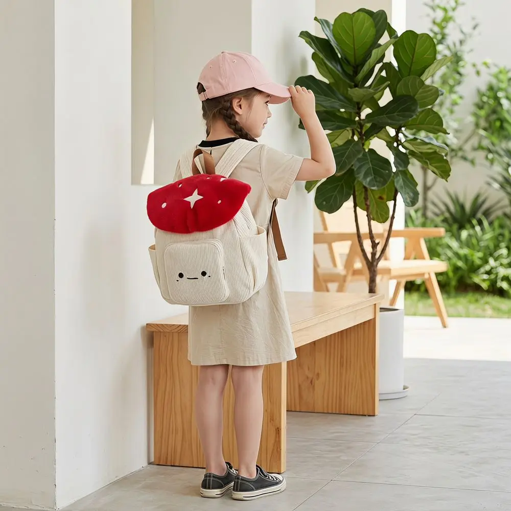 Polka Dot Embroidered Mushroom Backpack Plush Star Corduroy Shoulder Bag Large Capacity Cute Cartoon Children's Schoolbag